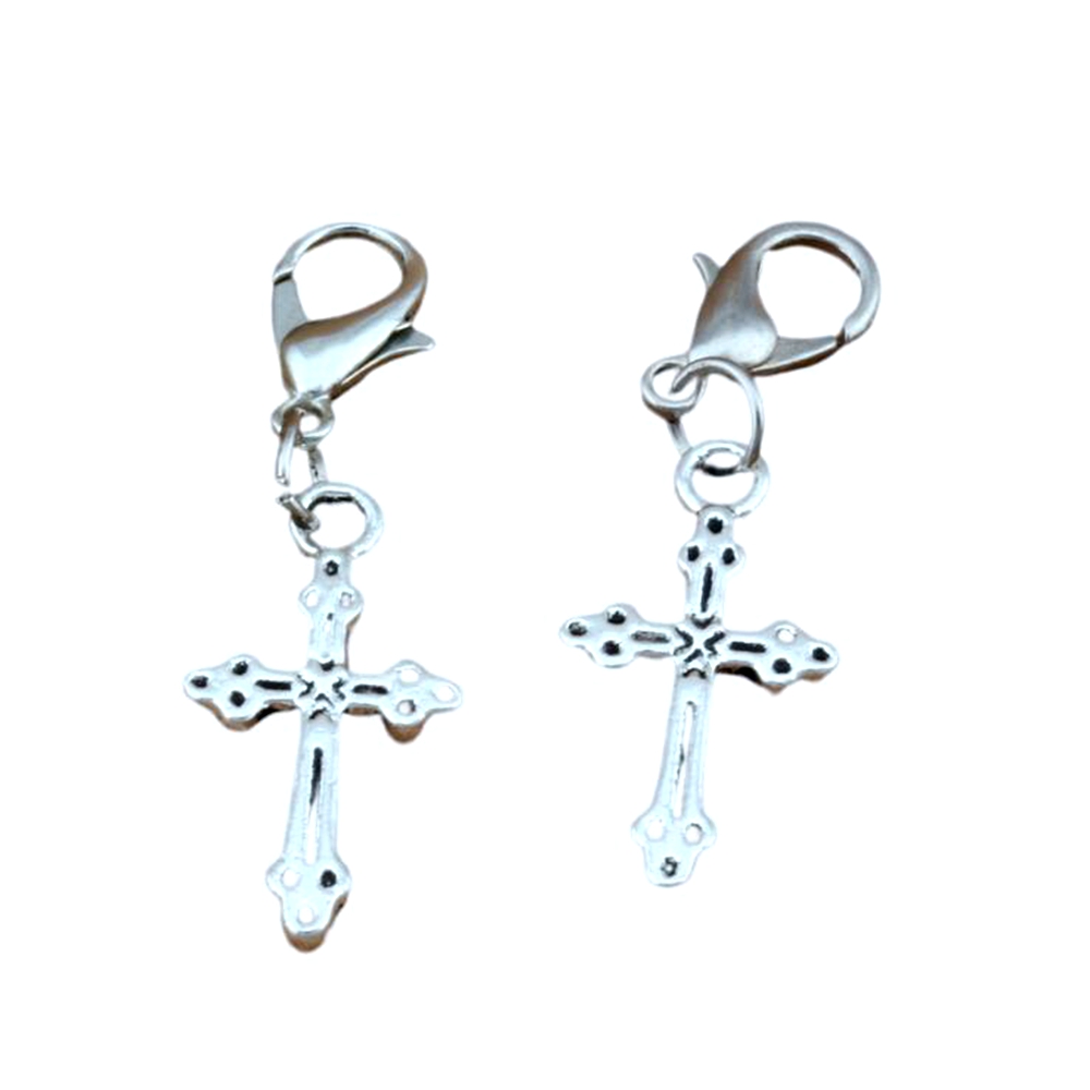 Antique Silver zinc alloy Cross Charms Bead with Lobster clasp Fit Charm Bracelet DIY Jewelry 11 2x35mm A-271b275T