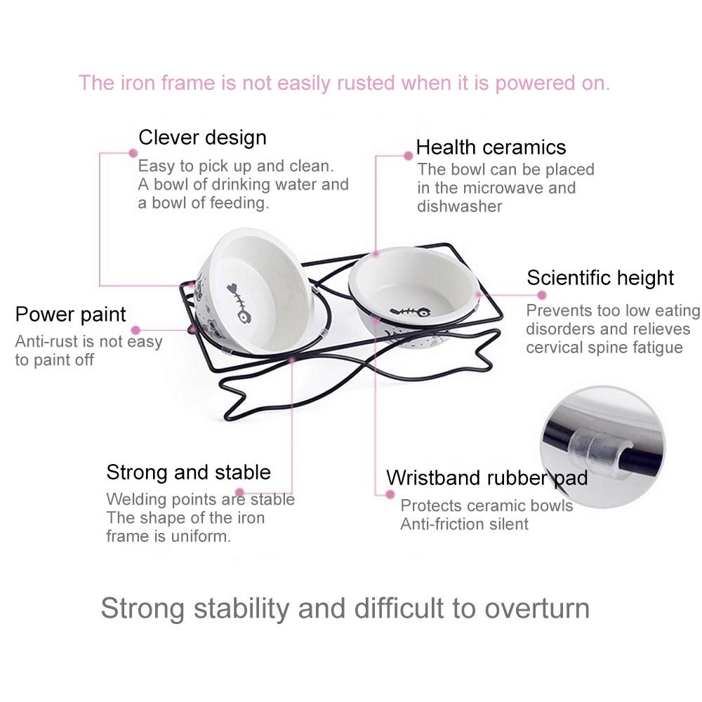 Matande hundskål rostfritt stål keramiska hundkatt dubbla skålar ben/fiskjärn stativ mat vatten rätter matare antitumlande husdjur leveranser