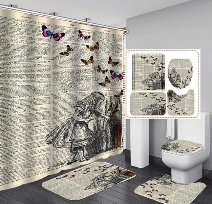 4個のPC/セットバスルームシャワーカーテンセット防水印刷グラウンドマットカバートイレトイレの装飾180x180cm