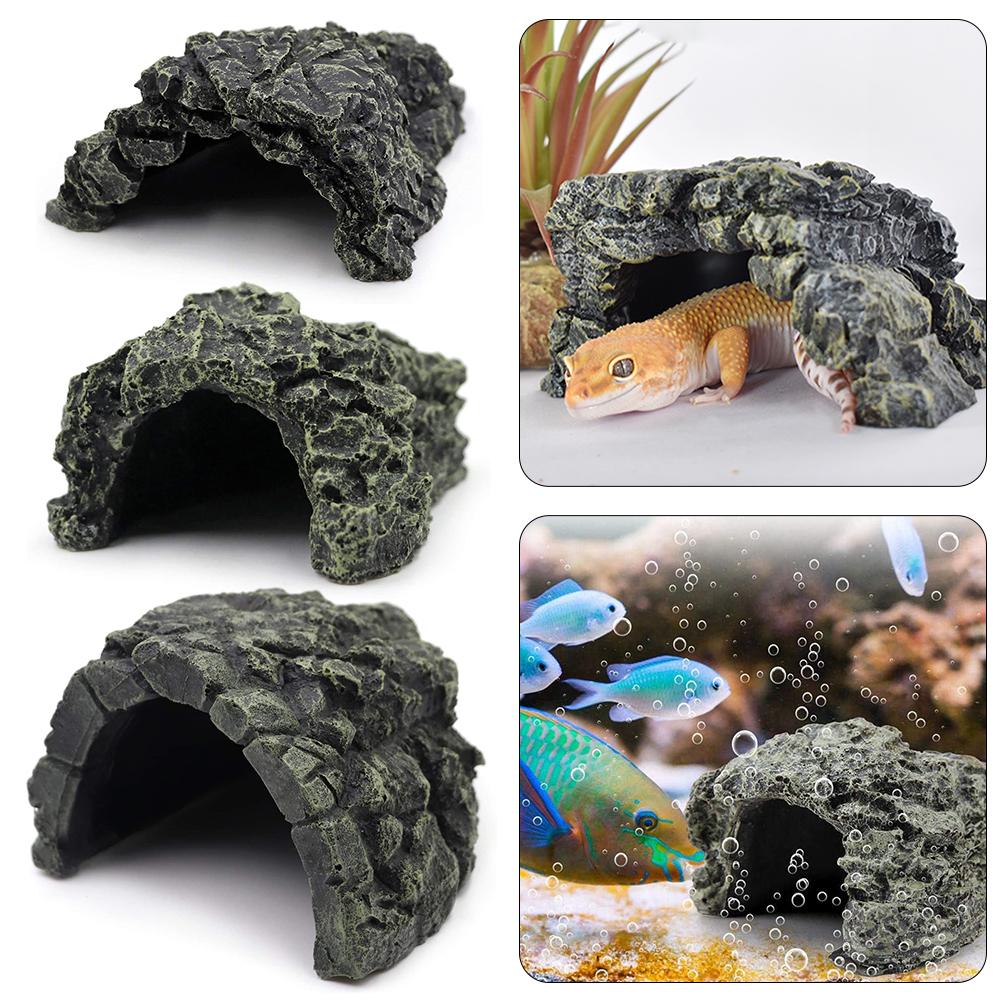 Decor Reptile Lizard Snake Turtle Hiding Cave Reptiles House Basking Hide Habitat Aquarium Landscaping Terrarium Decor Pet Supplies