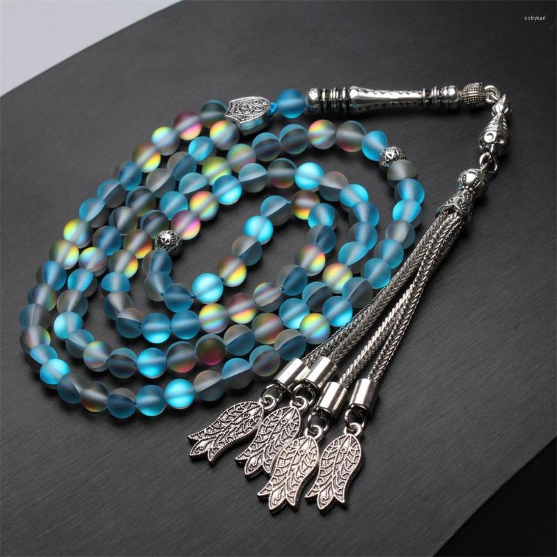 Strand Blue Crystal Tasbih Cadeau spécial Islamic Tesbih Muslim Perles de prière 99 Design Misbaha Tassels Rosaire