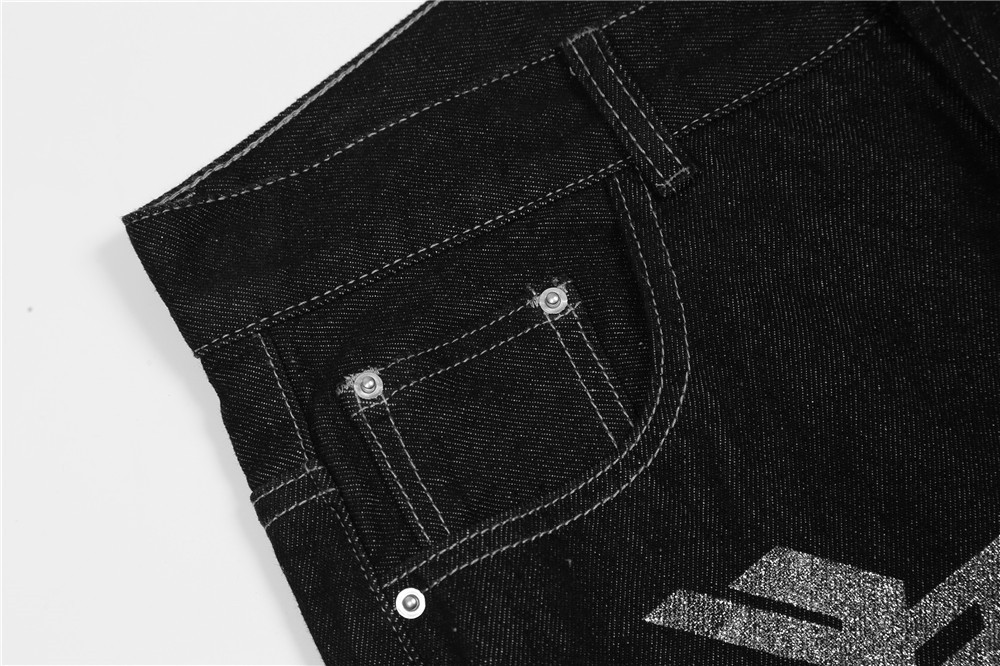 american casual men black straight loose letter print zipper flry pocket baggy jean