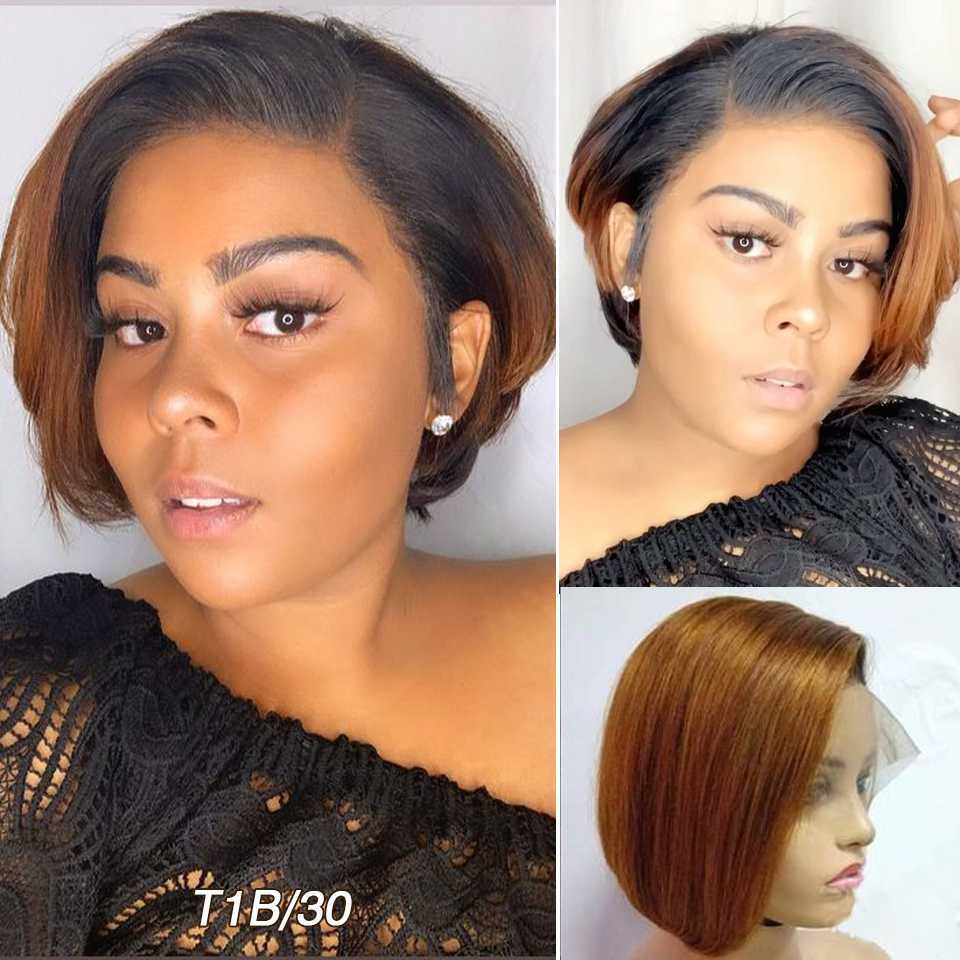 Synthetic Wigs 99j Pixie Cut Wig Transparent Lace Human Hair s for Women Straight Short Bob t Part Prepluck Brazilia 230227