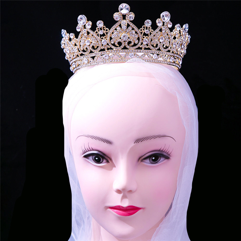 Europese en Amerikaanse bruid sieraden, Crown Alloy Diamond Wedding Headwear, Barokke Hair Hoop, Round Crown, Fabrikant Direct Sales TS-0093