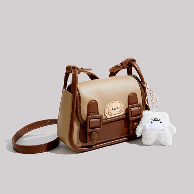 Duffel torebki Jennydave 2023 Autumn Fashion Cartoon Bear Patchwork Cute Messenger Bag Casual Leather Square Kobiety