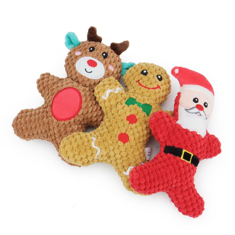 Spielzeug 5 Stück Weihnachtsserie Schneemann Elch Weihnachtsmann Donut Hund Quietschspielzeug Spielen niedliches Cartoon-Plüsch-Haustierspielzeug