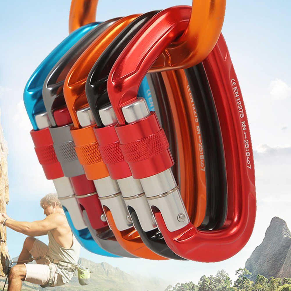 CARABINERS 25KN Professional Climbing Carabiner D Shape Aviation Aluminium Safety Lock Outdoor Climbing Ascend Mountaineering Equipment Tool P230420