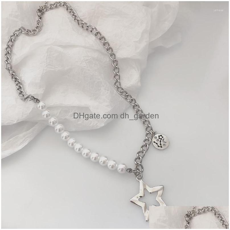 chains artificial pearlwork chain necklace for women stars pendant necklaces female trend neck silver color fashion party gift