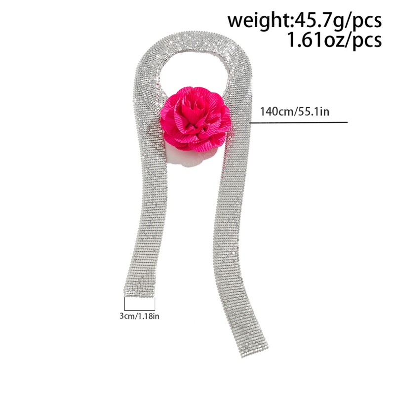 Long Scarf Aluminium Mesh Chain Necklace for Women Exaggerated Big Rose Flower Adjustable Choker Neck Jewelry