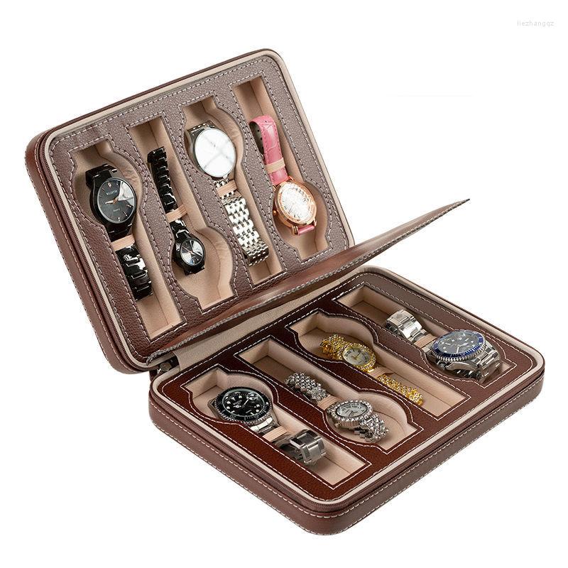 Uhrenboxen Tragbare PU-Lederbox Vitrine Aufbewahrung Reiseorganisator Halter Reißverschluss Exquisites langlebiges Geschenk für Männer und Frauen