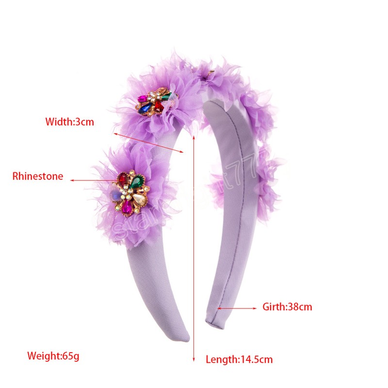 Luxury Lace rhinestone Flower Headbands Fashion Hair Accessories For Women Trendy Casual Sponge Hairband Hair Band Girl Headwear