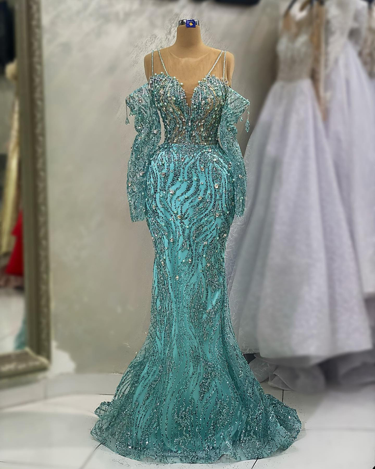 Prachtige zeemeermin prom -jurken Sweetheart van de schouder glanzende pailletten kralen op tule tassels Court jurk op maat gemaakte plus size feestjurk Vestido de noite