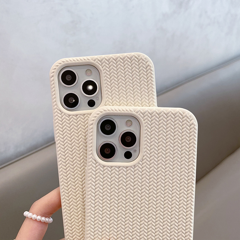 Retro Winter Knit Lines Rice Phone Case For Iphone 14 13 12 11 Pro Max 7 8 Plus Xr Xs Max Contracted Pure Color Protection Cover