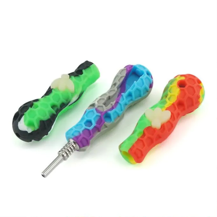 BEE Nectar Collector pipes avec Titanium Nail Tip Dab Oil Rigs Glowing In Dark Silicone Fumer Tabac Accessoires pour fumer