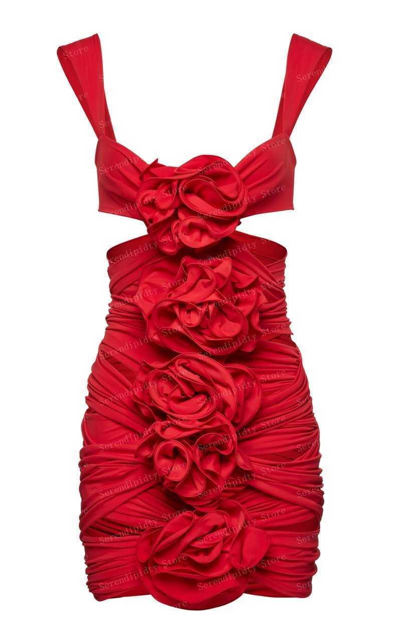 Lässige Kleider Rotes Kleid Blumenkleid Quadratischer Ausschnitt Minikleid Partykleider Figurbetontes Kleid Handgefertigtes Kleid Schickes Ballkleid Ever Pretty Gowns P230322