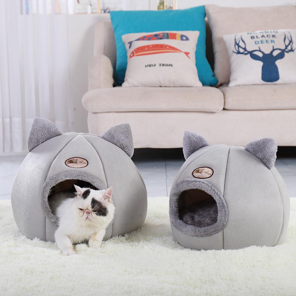 Mattor mjuk husdjur katt säng hus varmt husdjur säng grotta tält med avtagbar kudde vinter sovande husdjur pad bo katter produkter