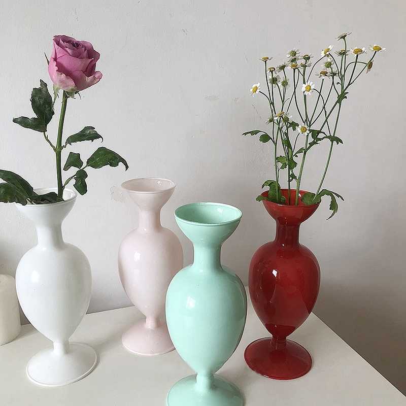 Vases Add to Wish List Nordic Glass Vase Ins Solid Color Flower Vases Dry Plant Flower Arrangement Container Terrarium Hydroponic Table Vase P230503