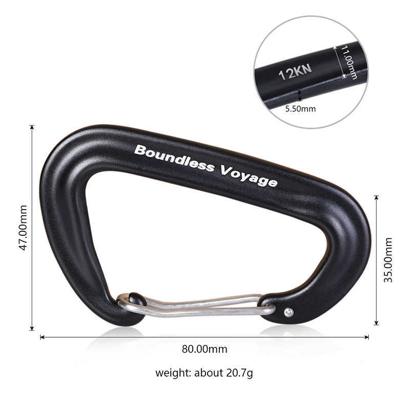 carabiners Boundless Voyage 12 Kn klimmen Carabiners Heavy Duty D-type clips Aluminium legering Hook voor hangmatten kamperen P230420