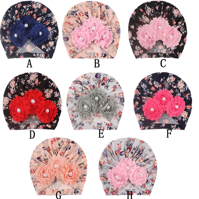 Baby Girls Indian Hats Sun Floral Pearl Caps Kids Outdoor Slouchy Beanies Toddler Printed Skull Caps Infant Soft Hats