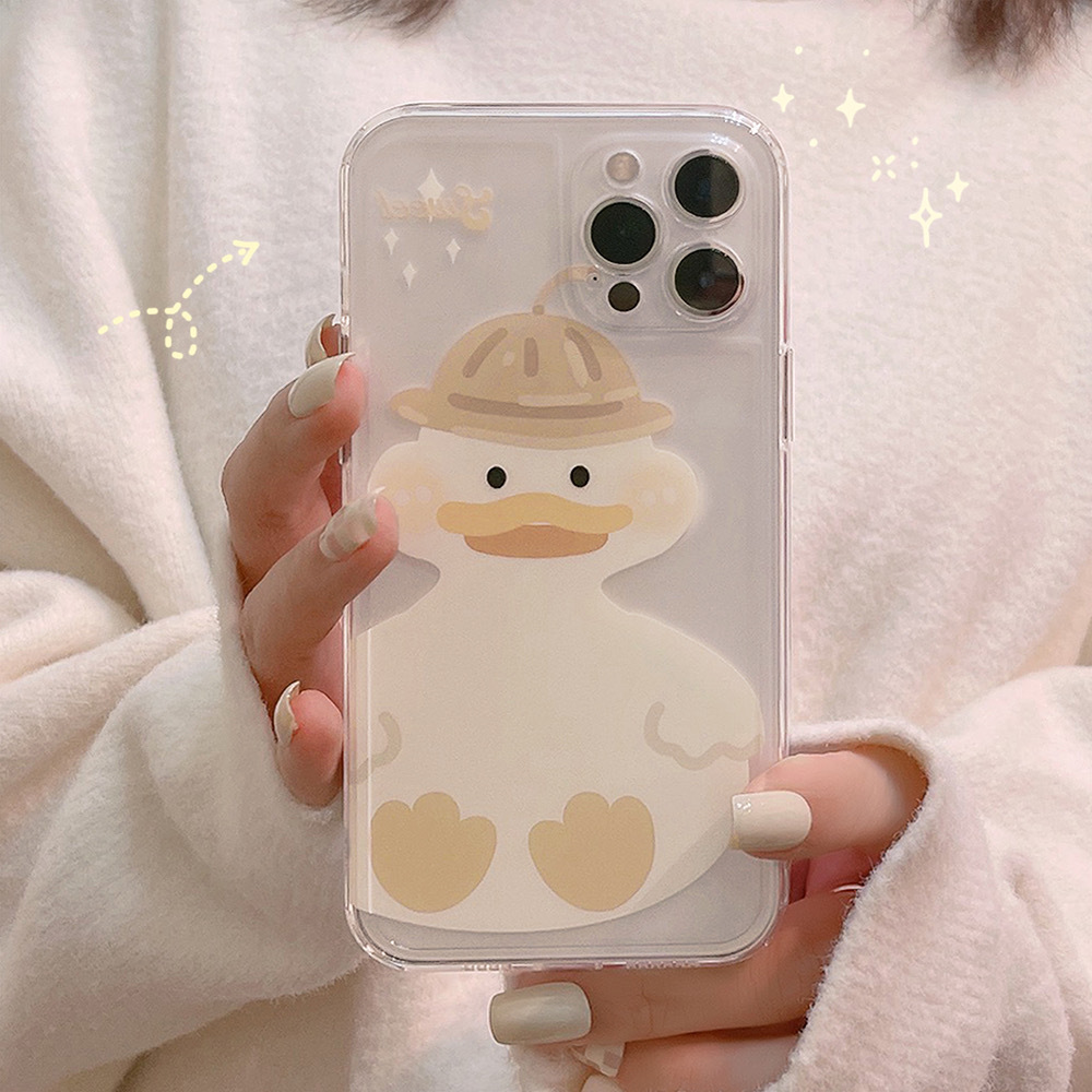 Coque de téléphone pour Iphone 14 11 13 Pro Max 12 Mini Xr X Xs Max 7 8 Plus Dessin Animé Mignon Canard Transparent Silicone Protection Couverture Arrière