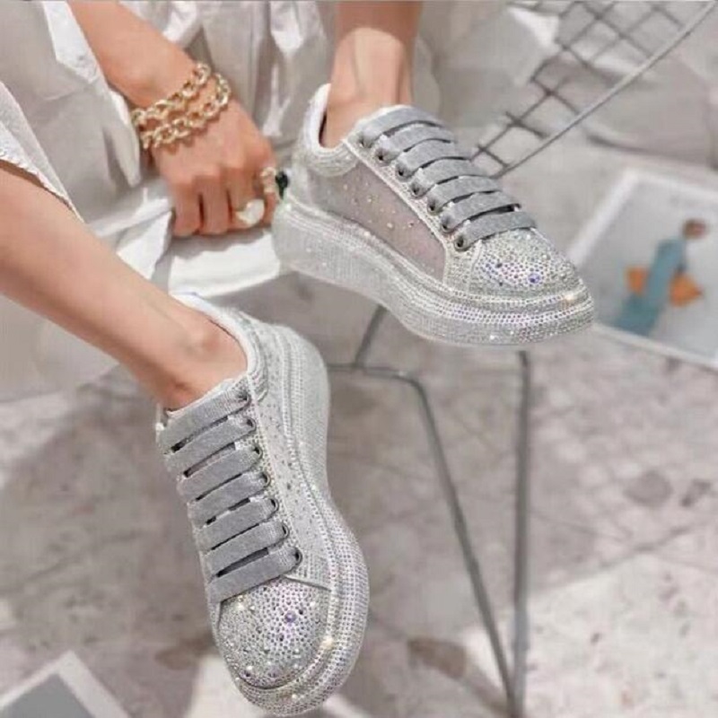 Nuove donne di primavera sneaker di moda strass Shine Solle Sports Scarpe le scarpe da scuola giovani Sneaker Piattaforma di cristallo Sneakers 43 D2H43