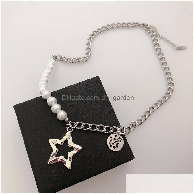 chains artificial pearlwork chain necklace for women stars pendant necklaces female trend neck silver color fashion party gift
