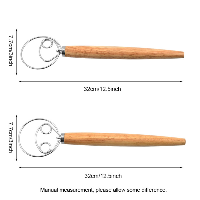 Impasto danese Frusta Frullatore Pane olandese Frusta Frullino le uova Miscelatore farina Manico in legno Pizza Pasticceria Biscotti Strumenti di cottura W0008