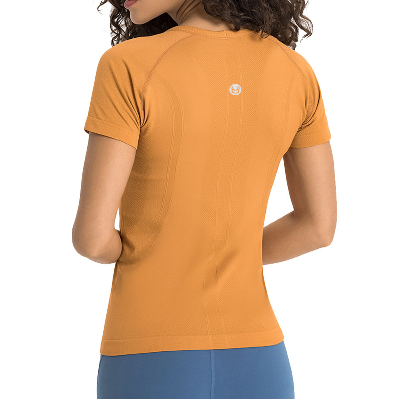 T-shirt sportiva da donna a maniche corte senza cuciture yoga, vestibilità slim, leggera, ad asciugatura rapida, fitness, elastica, palestra, felpe sottili, traspirante, traspirante VELAFEEL