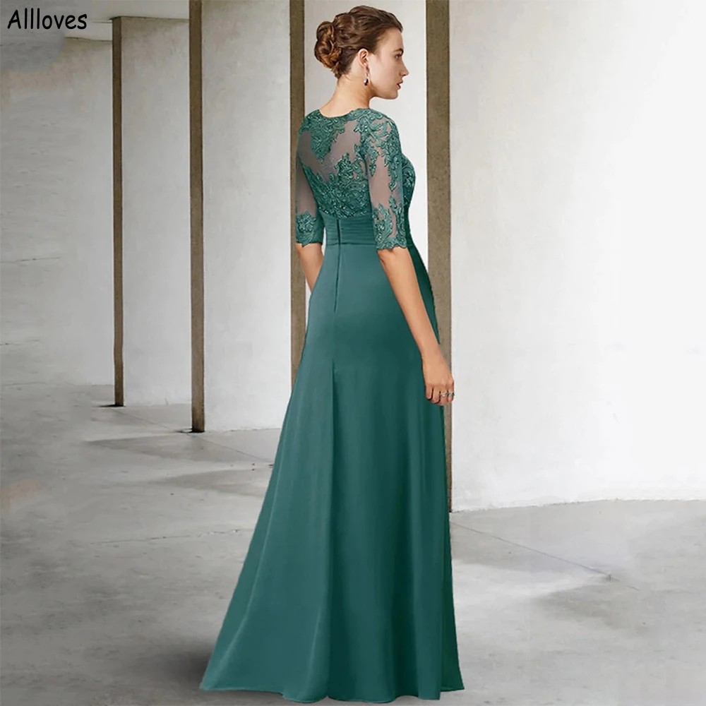 Gracieux chasseur vert une ligne mère de la mariée robes pour femmes bijou cou 3/4 manches longues dentelle appliques robe de mère pour la fête de mariage longues robes formelles CL2226