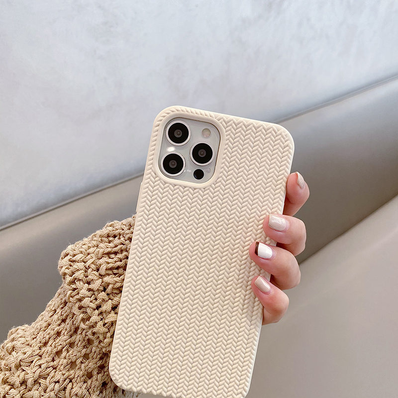 Retro Winter Knit Lines Rice Phone Case For Iphone 14 13 12 11 Pro Max 7 8 Plus Xr Xs Max Contracted Pure Color Protection Cover