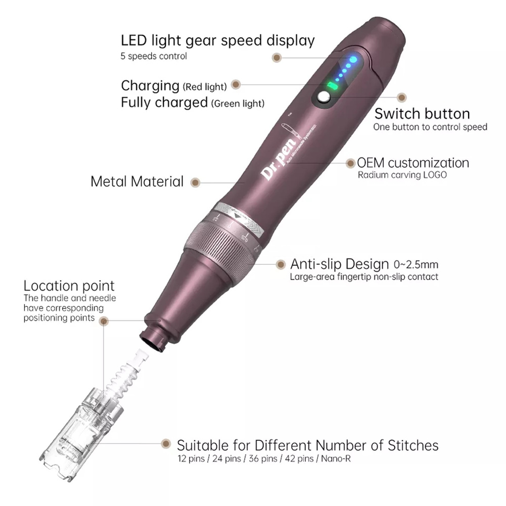 Electric Dr Pen Ultima A10 med 12 st -patron Professionell trådlös derma pen anti rynka hudföryngring mts mikronedle