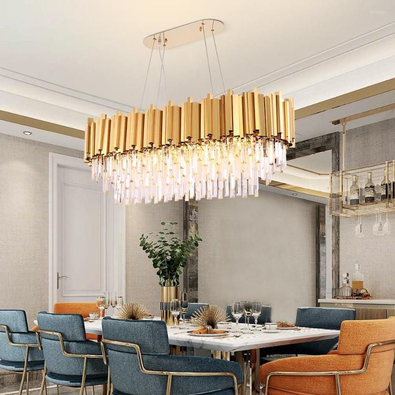 Chandeliers Rectangle Modern Chandelier For Dining Room Luxury Gold/Chrome Steel Hanging Lamp Kitchen Light Fixtures