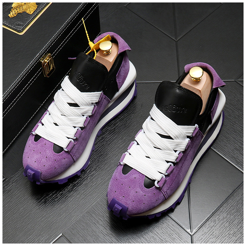 Men Wedding Dress Shoes wear Exotic Designer Loafers Skin of deer Heighten shoes Lace-up Casual sneakers heren schoenen