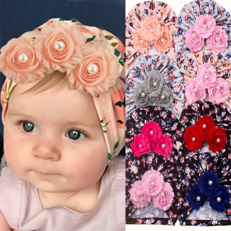 Babymeisjes Indiase hoeden Sun Bloem Pearl Caps Kinderen Outdoor Slouchy Beanies Peuter Gedrukte schedelpetten Infant Soft Hats