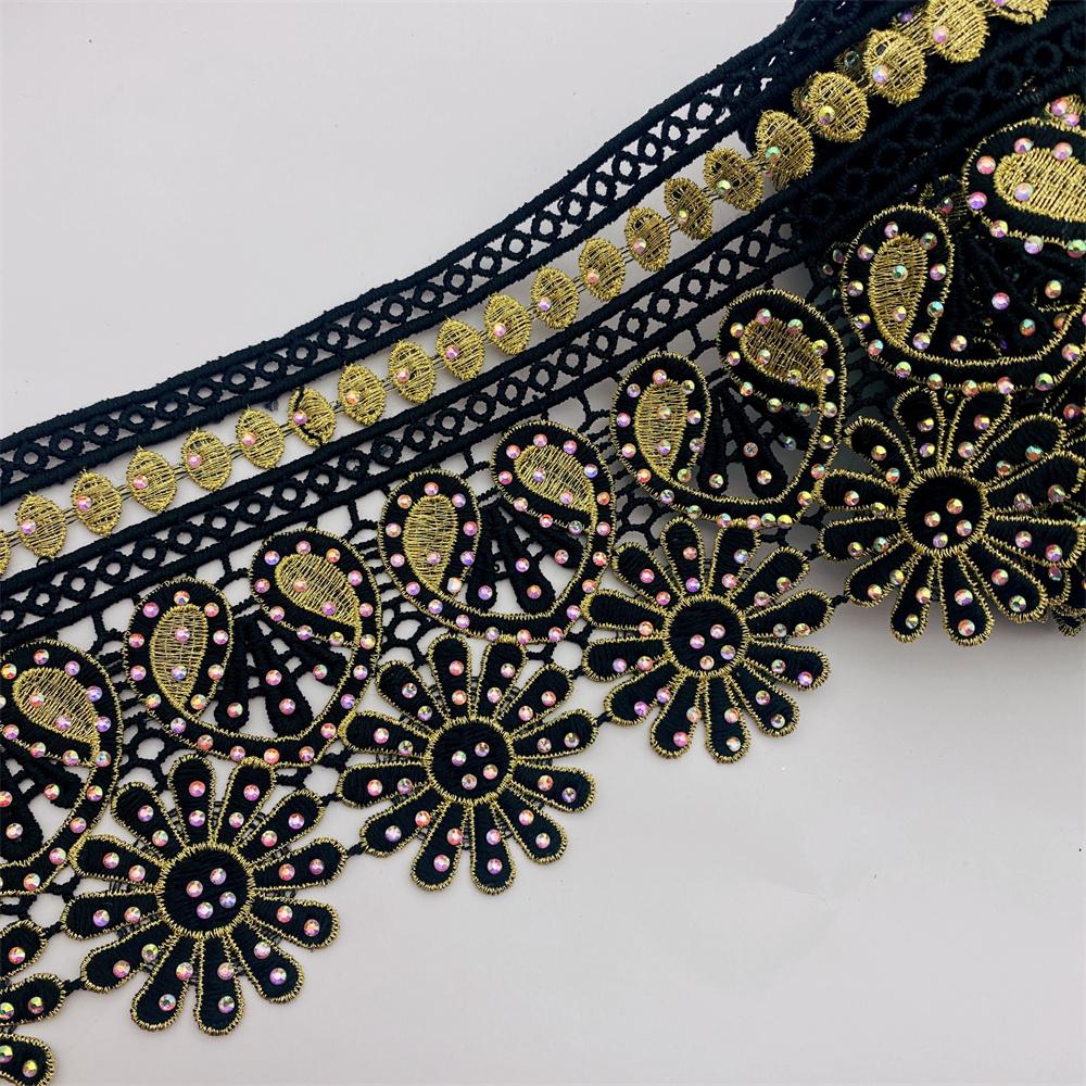 Stof 9.5 yards 16 kleuren Afrikaanse kant trim met strass Metallic Geborduurd Motief Kant Nigeria Venetië Trim Breed 12 CM