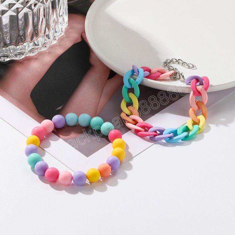 Pulseiras de arco -íris de miçangas acrílicas coloridas moda feminina jóias de pulseira Bracelete de combinação multicolor