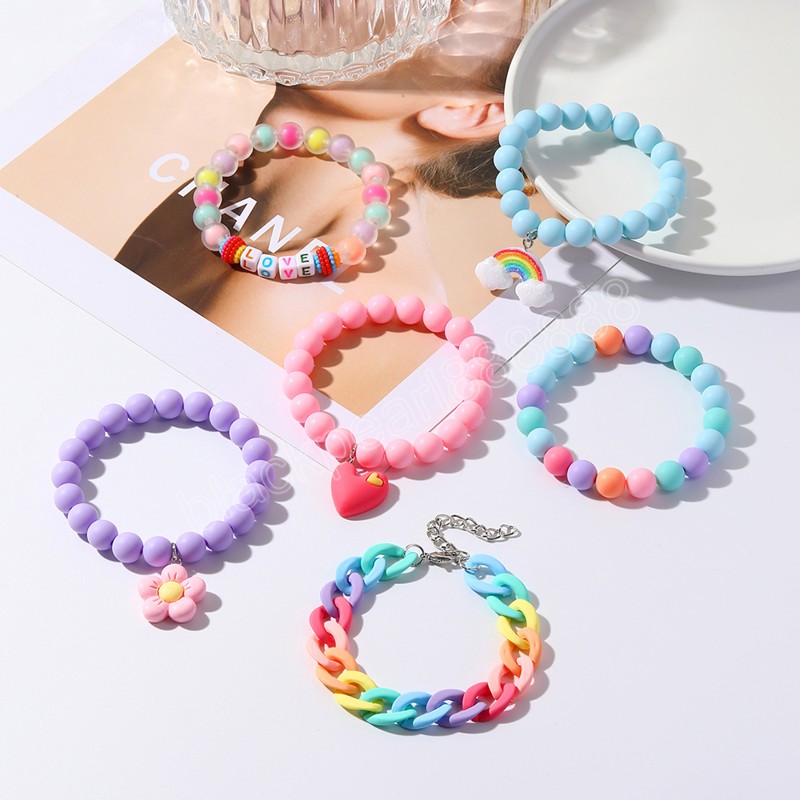 Pulseiras de arco -íris de miçangas acrílicas coloridas moda feminina jóias de pulseira Bracelete de combinação multicolor