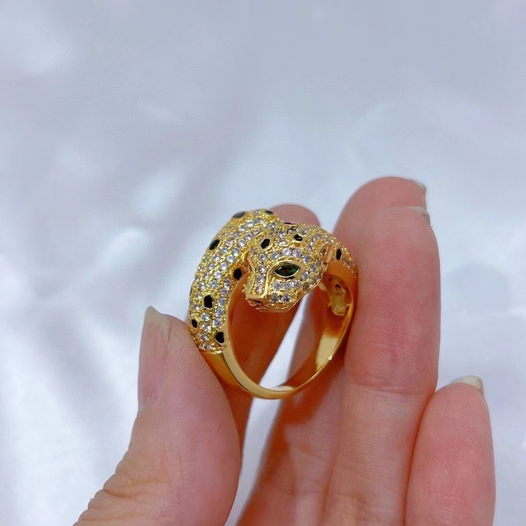 Personality domineering Double Black spot leopard head ring Women's Ring Luxurious Dance Giving gifts Golde338I