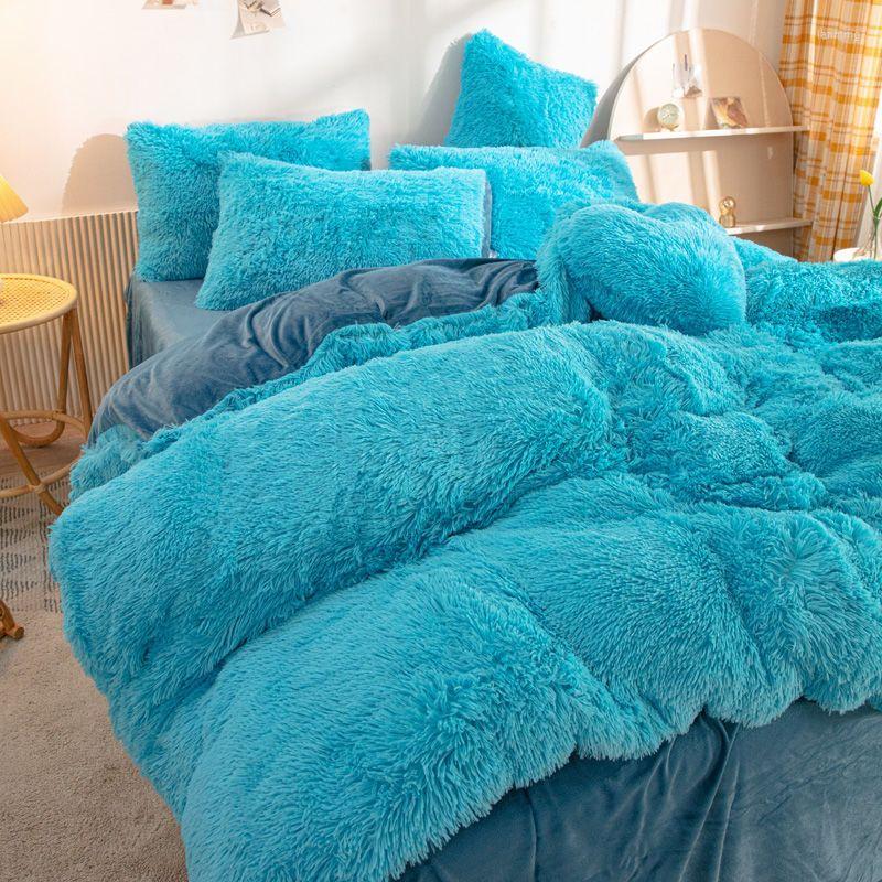 Bedding Sets Winter Thicken Long Shaggy Duvet Cover Yellow Soft Thick Fluffy Warm Modern Luxury Comforter Velvet Quilt