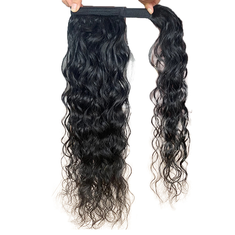 Malaysian 10-24inch Ponytails Afro Kinky Curly Straight Body Wave 100% Human Hair Extensions 75-100g Natural Color