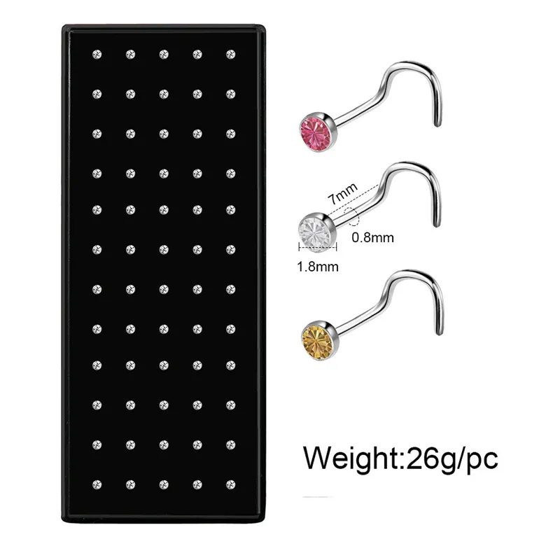 40-roestvrijstalen neusbestanden ringen piercingpen lichaam sieraden kleurrijke cz zirkoonring voor vrouwelijke mannen