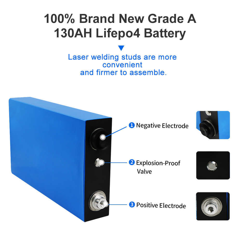 Batería LiFePO4 de grado A, 3,2 V, 130AH, 4/8/16/32 Uds., celda de fosfato de hierro y litio recargable, bricolaje, 12V, 24V, 48V, EV, sistema Solar para barco RV