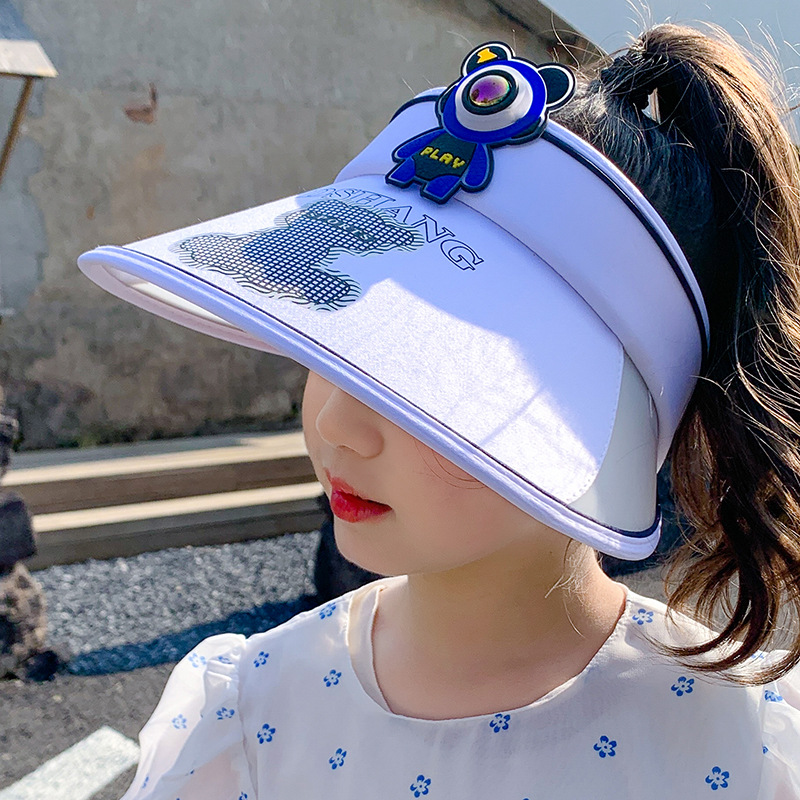 Chapeau de protection solaire pour enfants, ours peut s'allumer, chapeau de parasol résistant aux UV, chapeau haut de forme vide à grand bord de plage pour fille et garçon