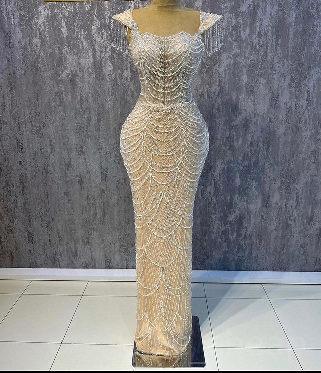 2023 April Aso Ebi Sheath luxurious Prom Dress Pearls Beads Sexy Evening Formal Party Second Reception Birthday Engagement Gowns Dress Robe De Soiree ZJ668