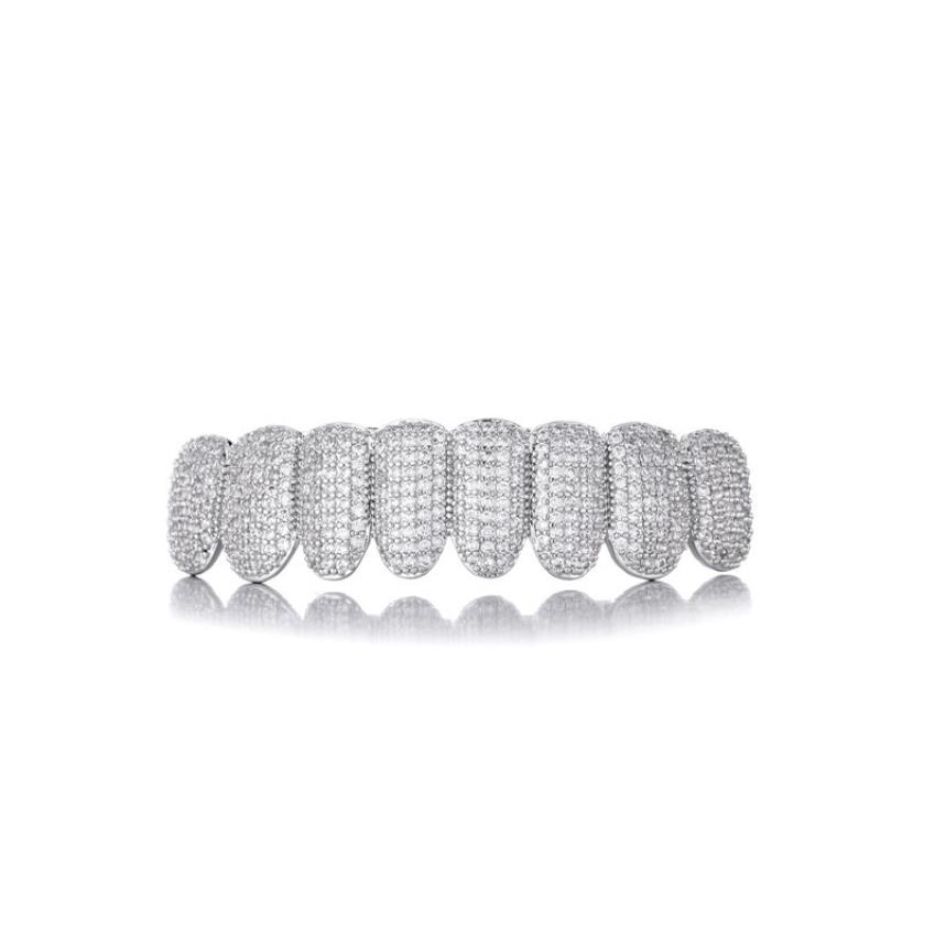 Teeth Grillz Iced Out Hip Hop Zircon Silver Decorative Braces Real Bling Tooth Grills For Men Women