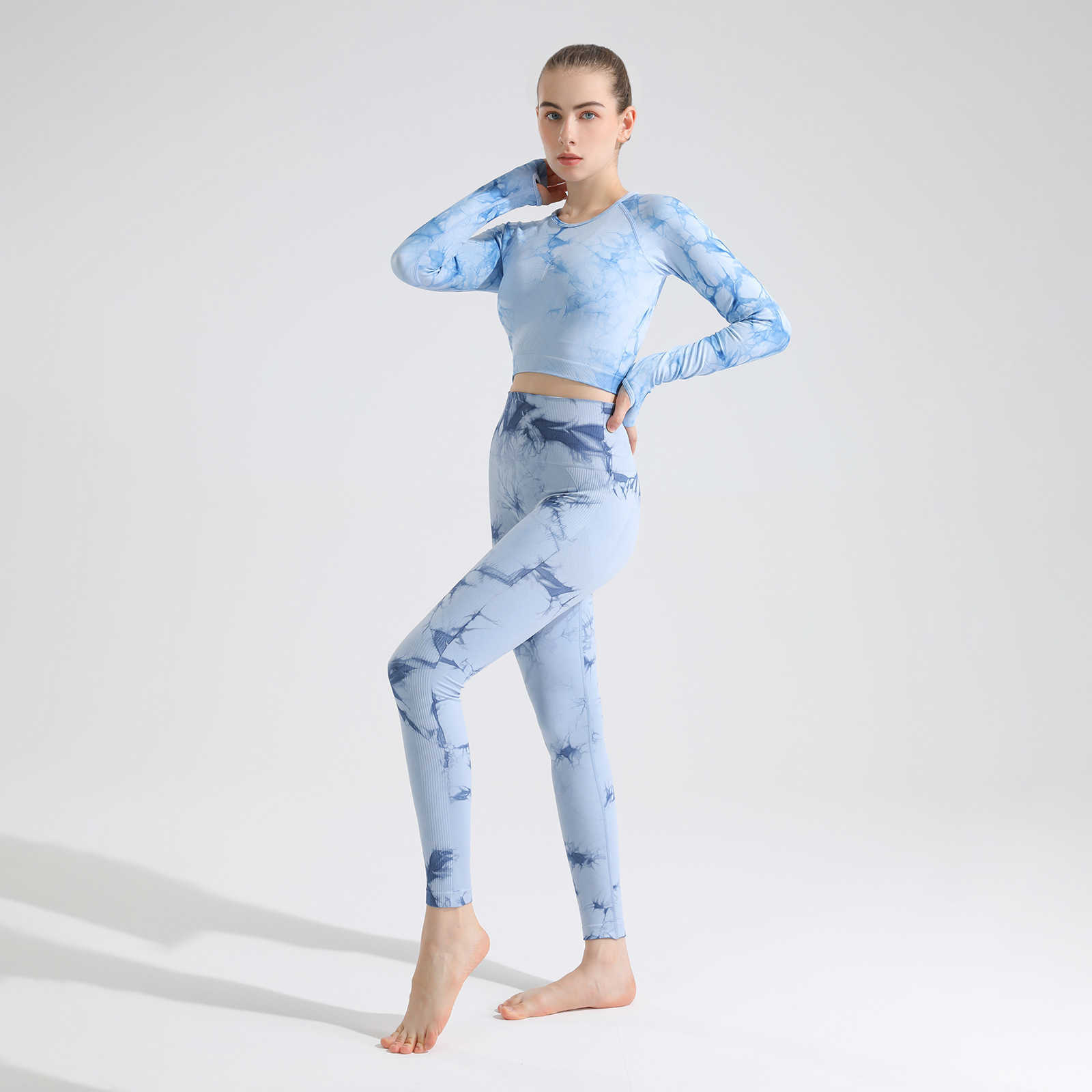 Yoga Outfit 1/2/3/Femmes Taille Haute Tie-Dye Sans Couture Yoga Ensemble Courir Vêtements D'entraînement Gym Hanche Lift Leggings Sport Costume P230504