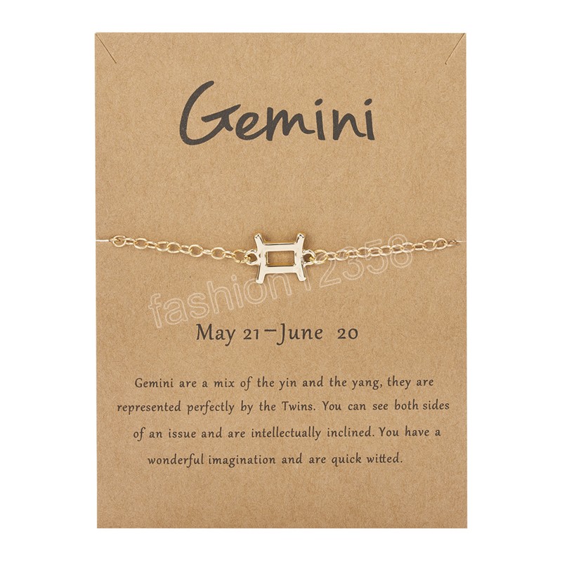 Bracelet du zodiaque 12 Constellations, breloque en cristal, couleur or, chaîne à maillons, carte de vœux, bijoux cadeaux d'anniversaire pour femme