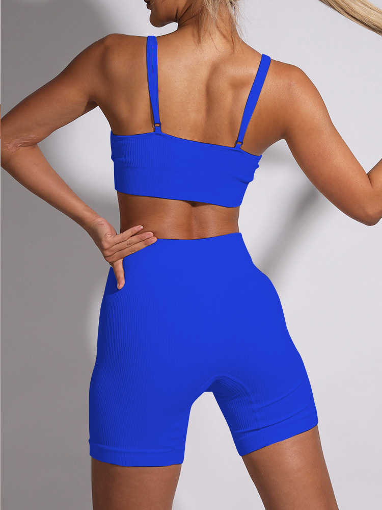 Tenue de yoga Ensemble de yoga côtelé Costumes de gymnastique Shorts Crop Top Soutien-gorge sexy Ensemble de sport 2 pièces pour femmes Ensemble de sport pour la course à pied Tenue d'entraînement Fitness Vêtements sans couture P230504