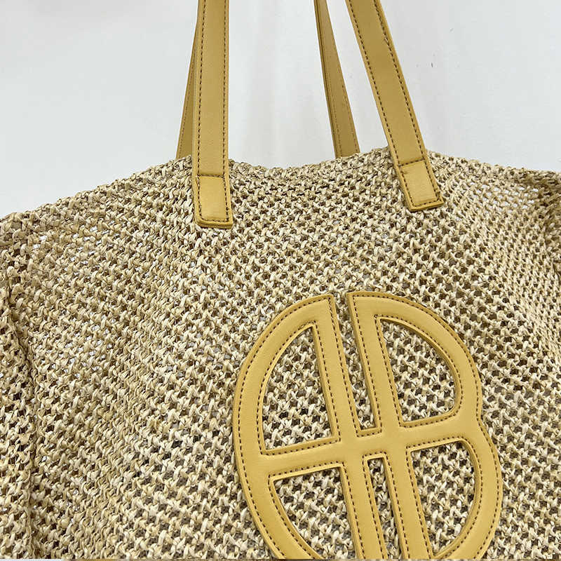 Totes National Tote Bags For Women Luxury Designer Handbags And Purse 2023 New In PU Linen Fabric Hollow Out Letter Shoulder Beach Bag Y23