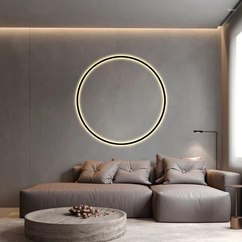 Muurlamp Modern Minimalisme Black Ring SCONCE Lichtverlichting voor levende eetkamer Slaapkamer Kamer Kantoor Indoor Decoratie
